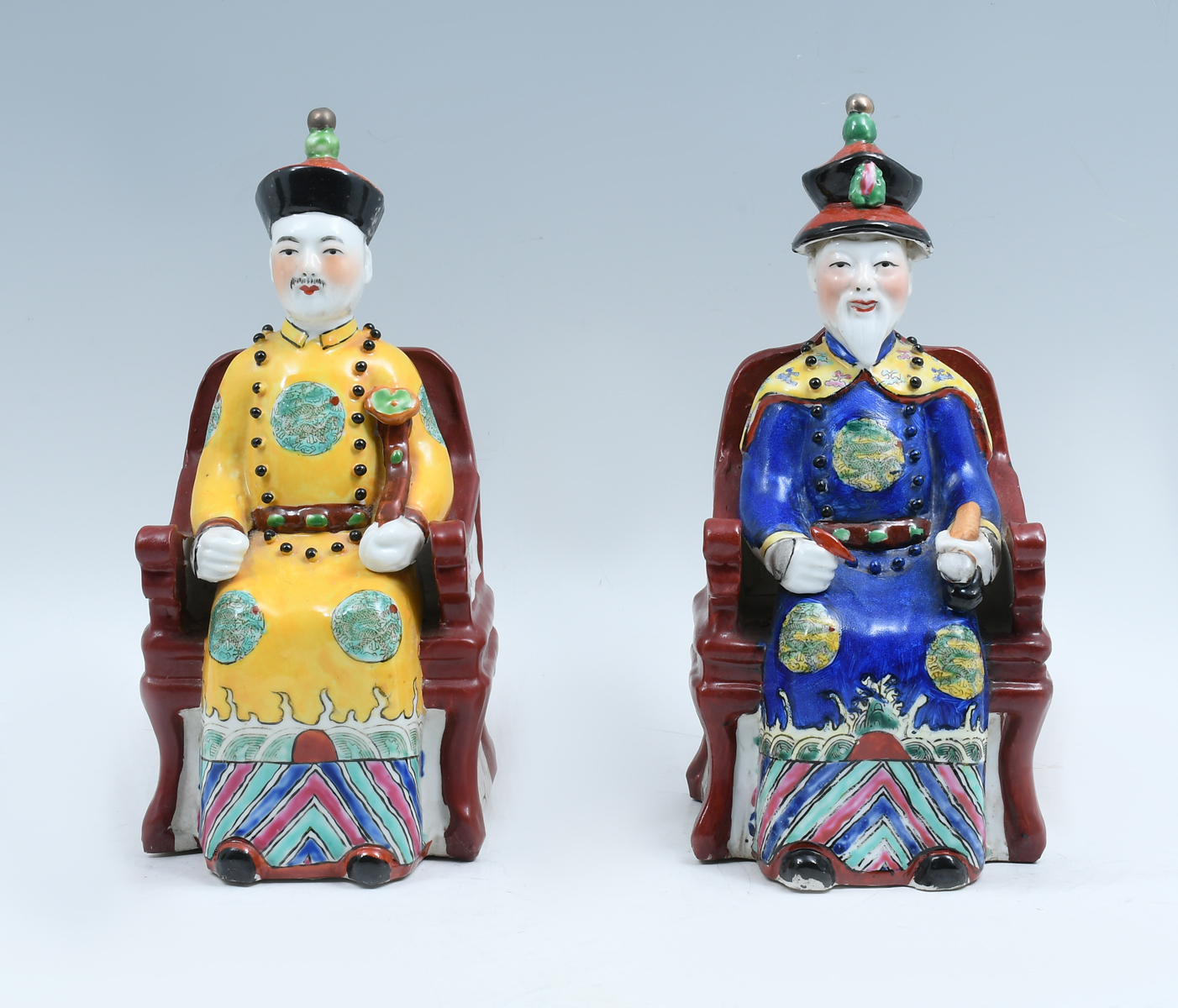 Appraisal: CHINESE QING DYNASTY PORCELAIN EMPERORS polychromed Chinese porcelain Emperors with