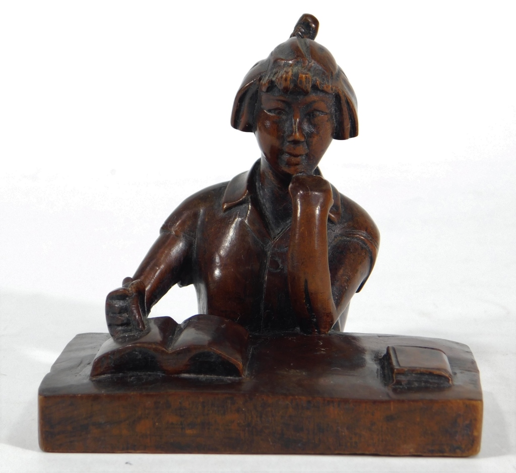 Appraisal: FINE JAPANESE CARVED WOOD SCHOLARS ITEM OF WOMAN Japan Early