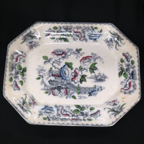 Appraisal: Early Ironstone Platter with Polychrome Flower Vase pattern x