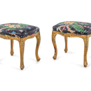 Appraisal: A Pair of Louis XV Style Giltwood Tabourets th Century