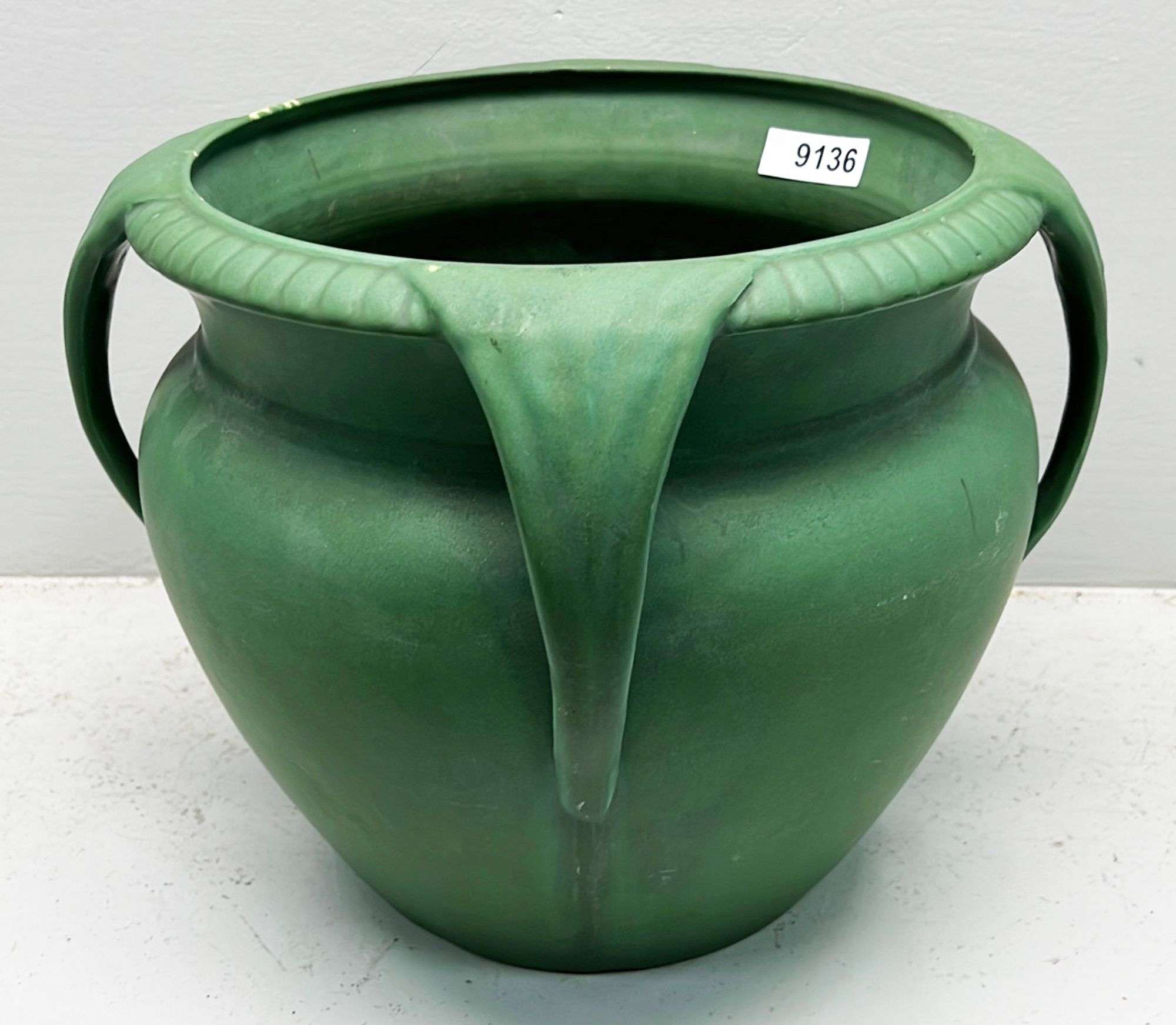 Appraisal: Arts Crafts Weller matte green art pottery jardiniereEarly thC Stands