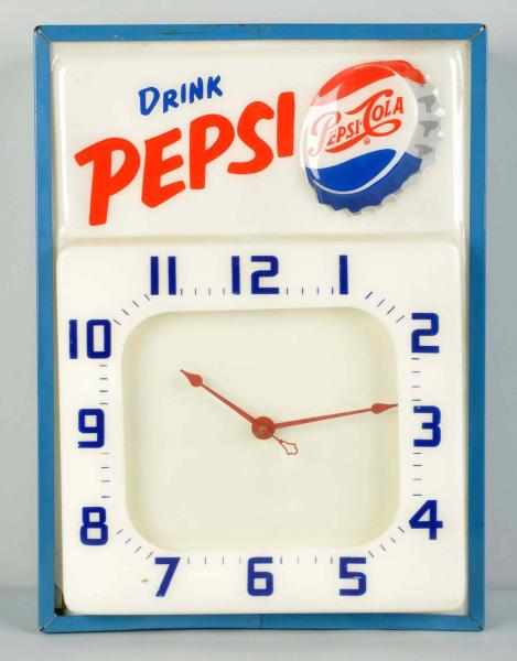 Appraisal: Plastic Metal Pepsi-Cola Lighted Clock Description s Lights up and