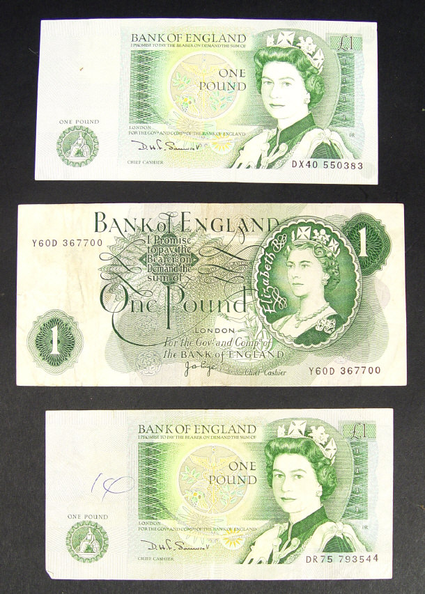 Appraisal: Two Bank of England green one pound notes