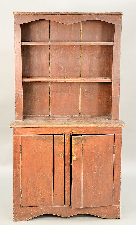 Appraisal: Early stepback cupboard one piece with open shelve top over