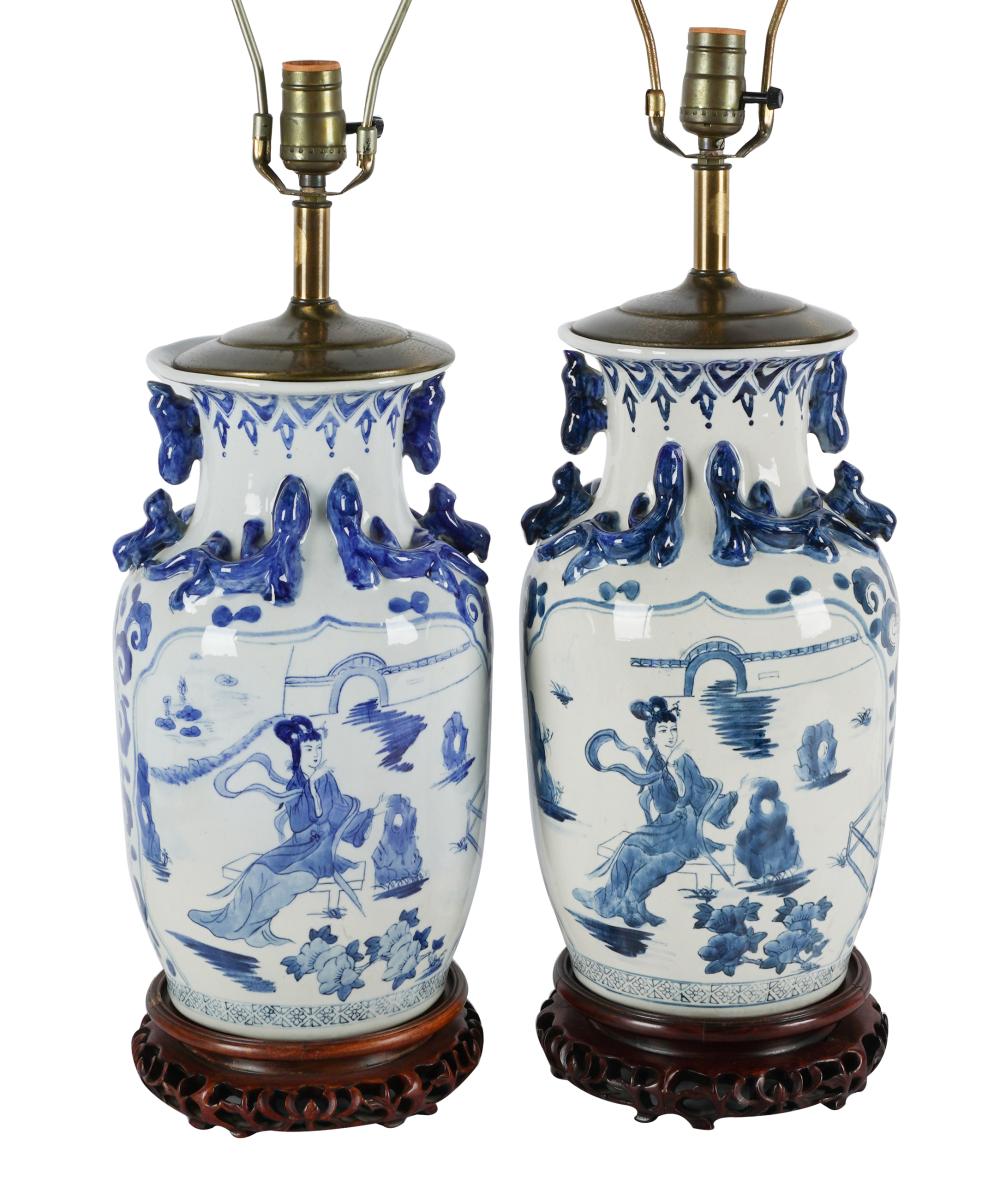 Appraisal: PAIR OF CHINESE BLUE WHITE PORCELAIN VASESeach mounted as a