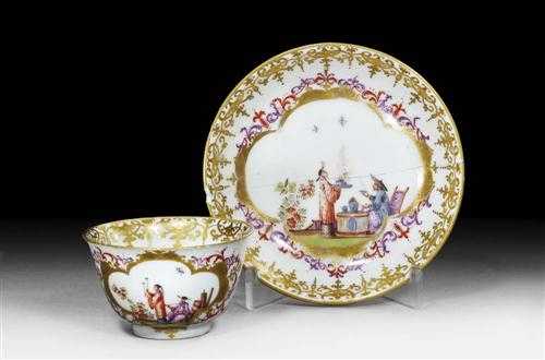 Appraisal: SMALL CUP AND SAUCER WITH CHINOISERIE DECORATION Meissen circa -