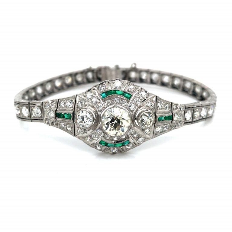 Appraisal: Ct Diamond And Emerald Art Deco Bracelet Ct Diamond and