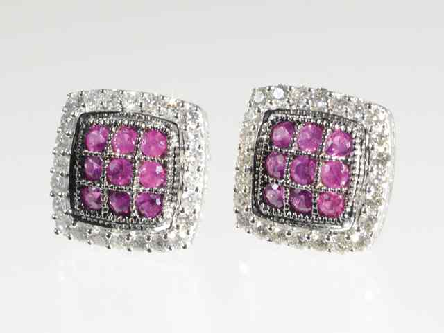 Appraisal: PAIR OF RUBY AND DIAMOND EARRINGS each k white gold