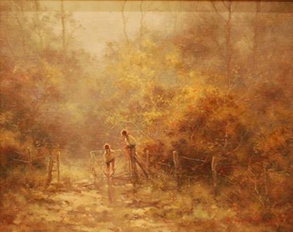 Appraisal: RAMON WARD THOMPSON THE GATE WOLLONBI NSW OIL ON CANVASBOARD