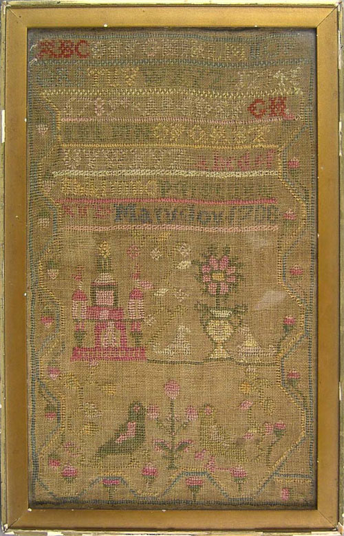 Appraisal: Pottstown Pennsylvania wool on linen sampler dated wrought by Mary