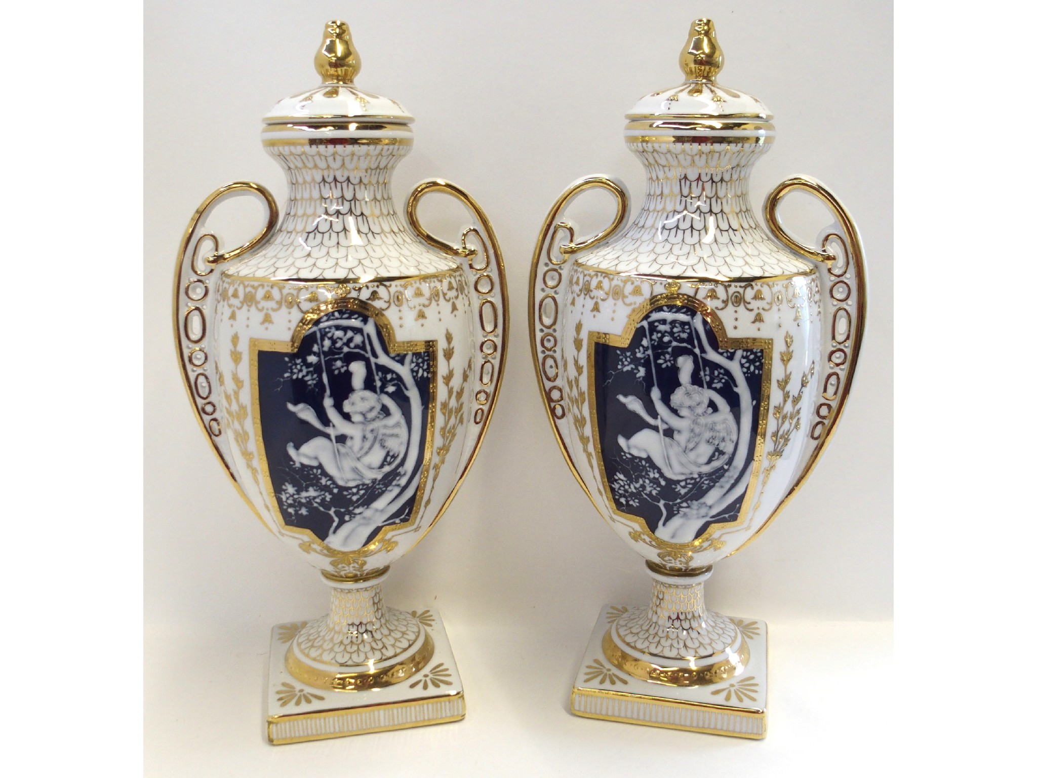 Appraisal: Pair of pate de verre style urns and covers