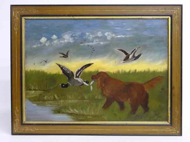 Appraisal: th c oil on artist board hunting dog signed illegibly''