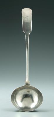 Appraisal: Coin silver ladle fiddle handle downturned tipt back pointed fins