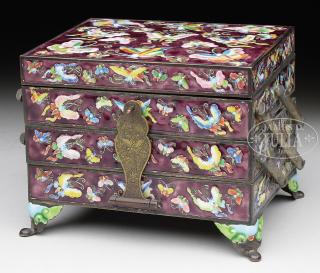 Appraisal: THREE TIERED PEKING ENAMELED JEWELRY BOX China th th century