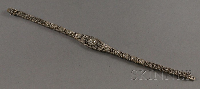 Appraisal: Art Deco kt White Gold and Diamond Filigree Bracelet lg