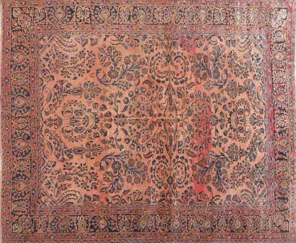 Appraisal: SAROUK ORIENTAL RUG Dark red ground all-over design with wear