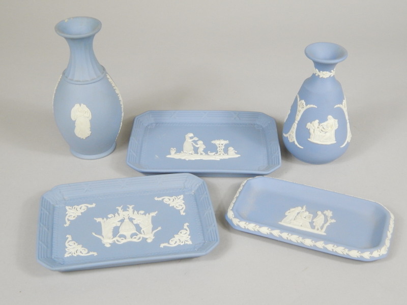 Appraisal: Various Wedgwood blue Jasperware comprising a vase of circular outline