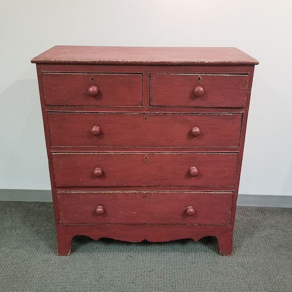 Appraisal: Country Red-painted Pine Chest of Drawers Country Red-painted Pine Chest