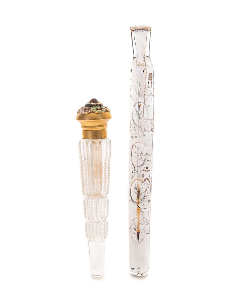 Appraisal: Two perfume bottles cut glass and icicle Two perfume bottles