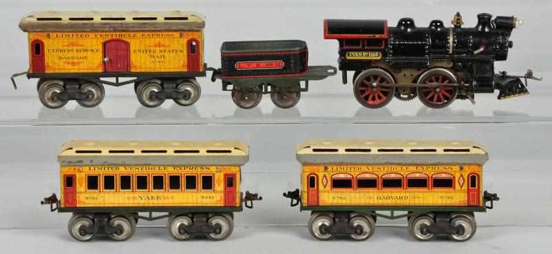 Appraisal: Ives Harvard Yale Passenger Train Set Description American O gauge