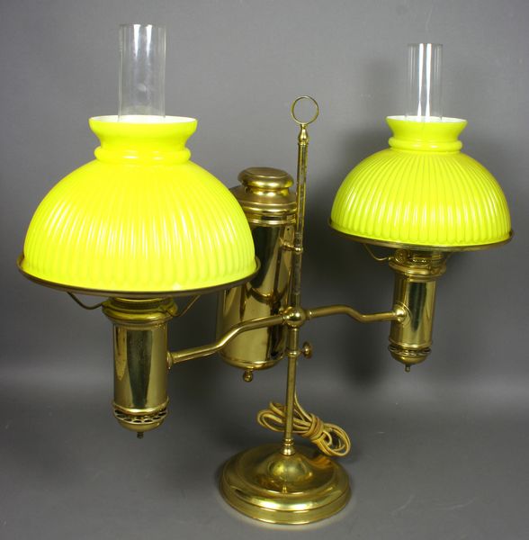 Appraisal: Miller brass double student lamp h not including chimneys x