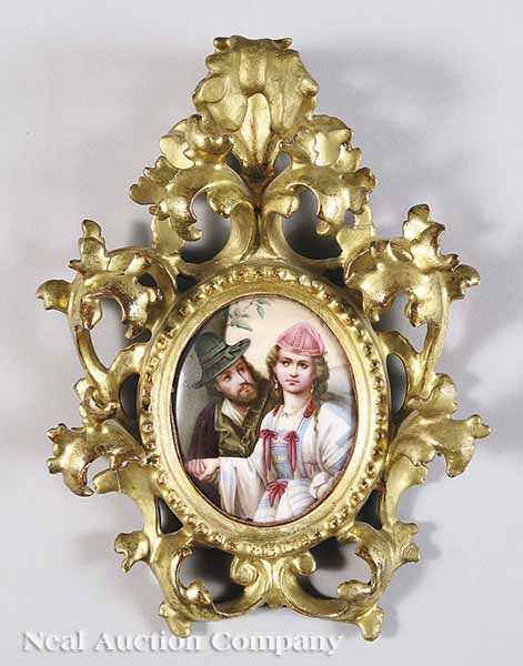 Appraisal: A Continental Polychrome Porcelain Plaque of A Calabrian Couple th