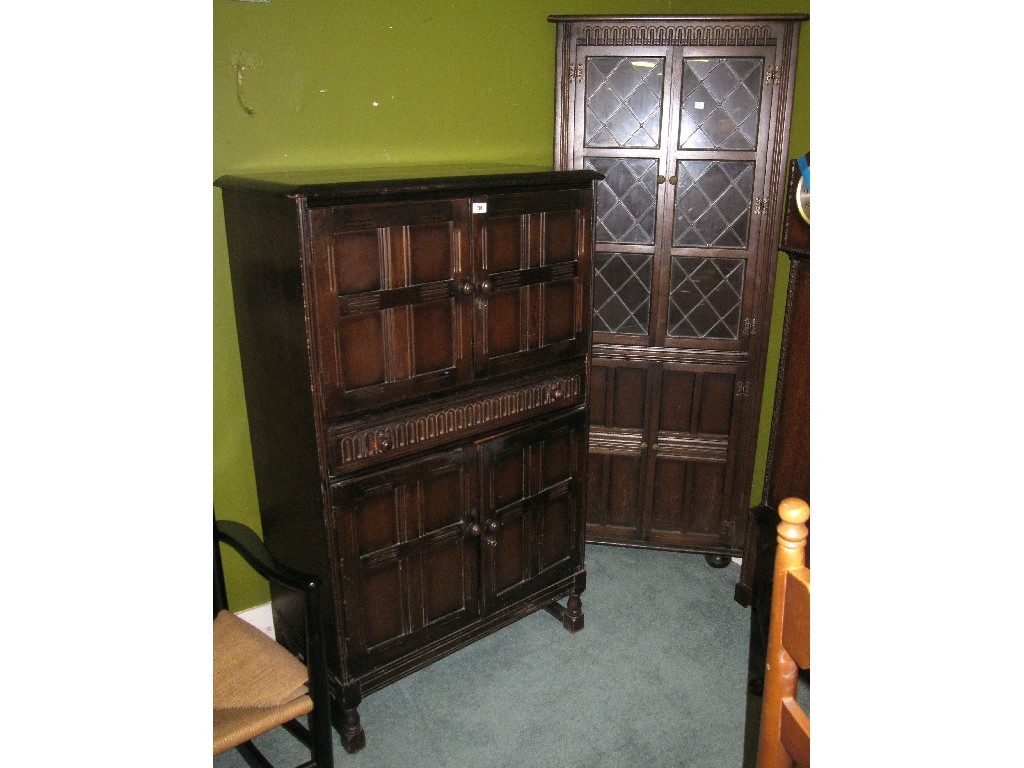 Appraisal: Lot comprising Ercol drinks cabinet and a leaded glass corner