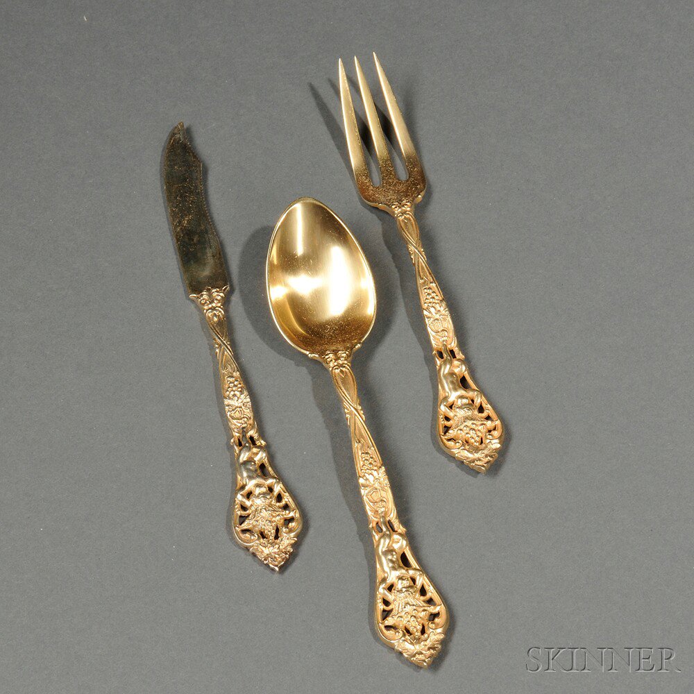 Appraisal: Twenty-eight Pieces of American Gold-washed Sterling Silver Flatware New York