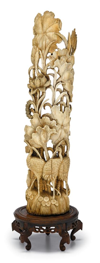 Appraisal: Large Chinese elephant ivory gilt decorated grouping early th century