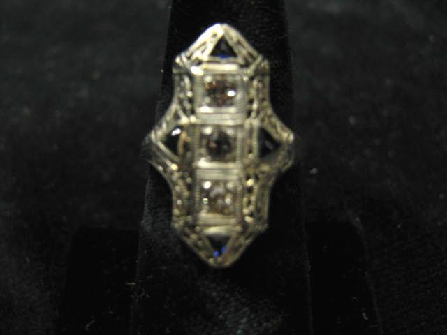 Appraisal: Diamond Sapphire Ring antique k white gold filagree setting with