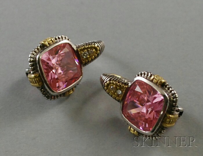 Appraisal: Pair of Judith Ripka kt Gold Sterling Silver Pink Corundum