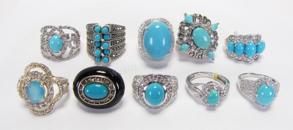 Appraisal: Ten turquoise rings each with CZ including two STS Jewels