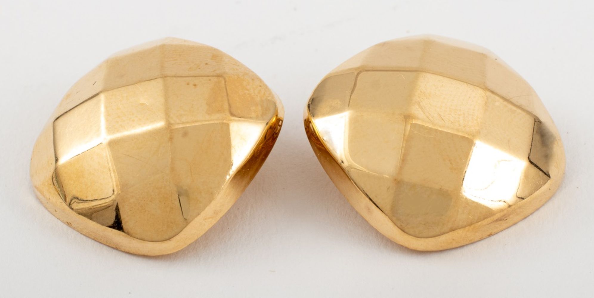 Appraisal: K GOLD CUSHION SHAPED CHECKERBOARD CLIP EARRINGS Vintage K yellow