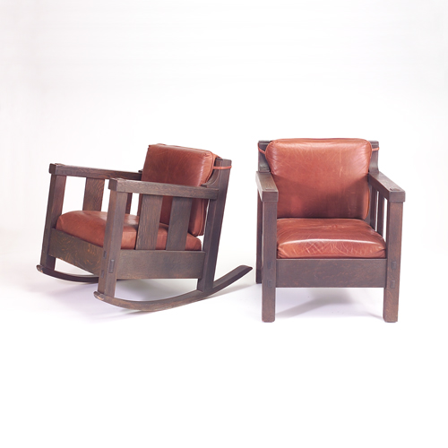 Appraisal: LIFETIME Massive rocker and armchair set with two slats under