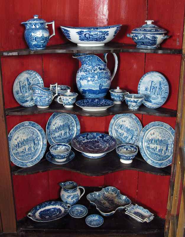 Appraisal: LARGE ESTATE FIND ROMANTIC STAFFORDSHIRE BLUE TRANSFERWARE th C approx