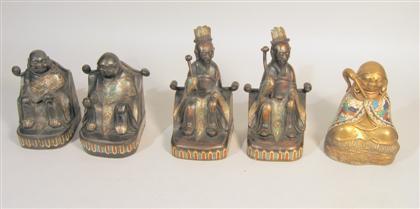 Appraisal: Five Chinese bronze and enamel immortal figures Four of dark