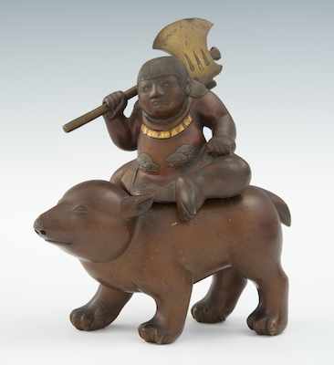 Appraisal: A Signed Japanese Moon Kuma Bear and Warrior Bronze Incense