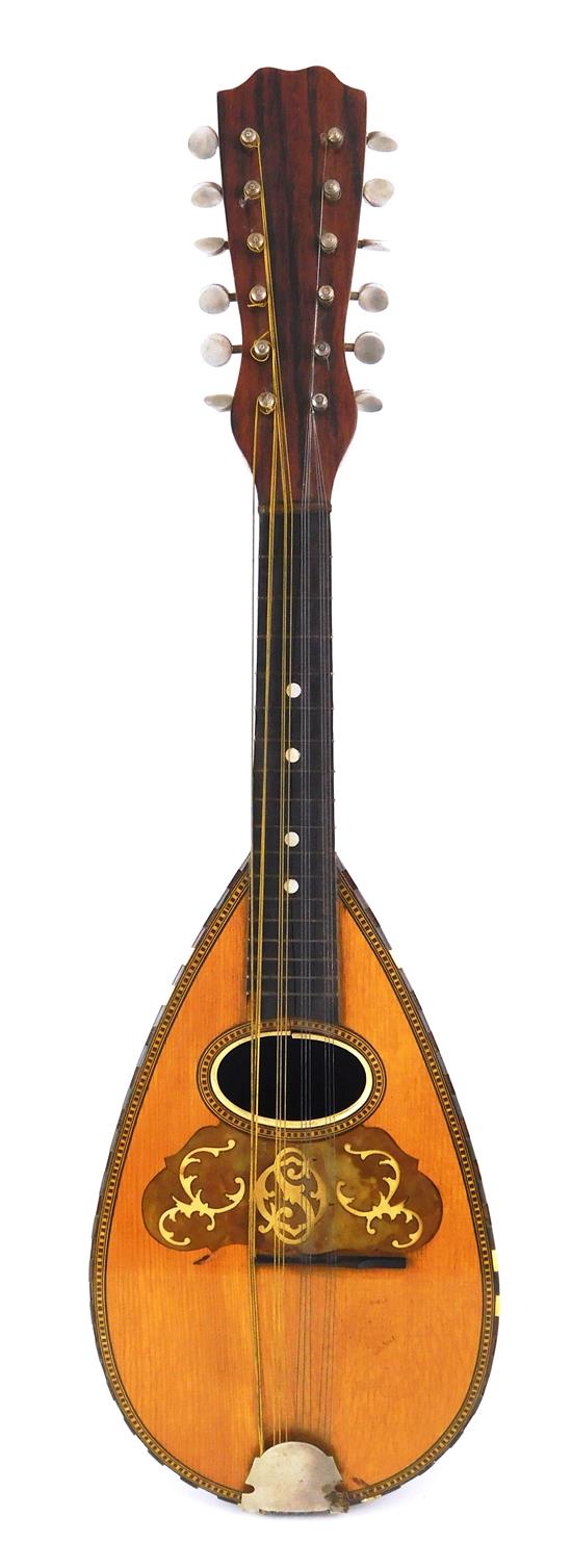 Appraisal: MUSICAL INSTRUMENT th C mandolin c string inlaid gourd shaped