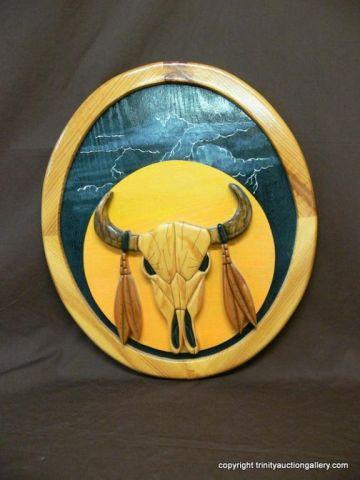 Appraisal: Custom Native American Themed Wood Wall Art - Buffalo skull