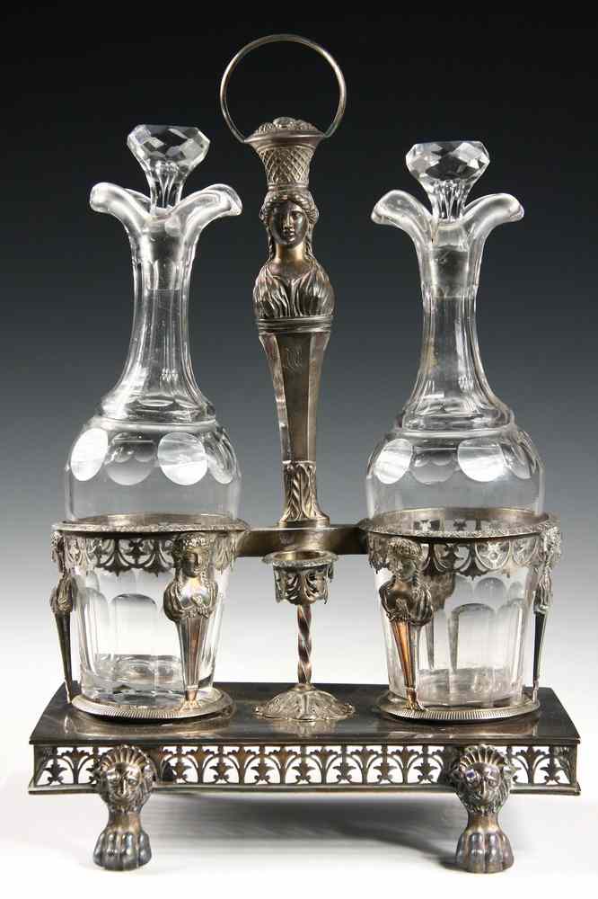 Appraisal: STERLING CRUET STAND - French Hallmarked Sterling Silver Two Bottle