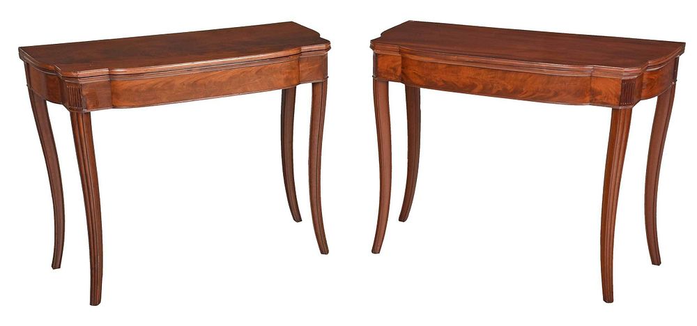 Appraisal: Pair New York Federal Figured Mahogany Card Tables possibly shop