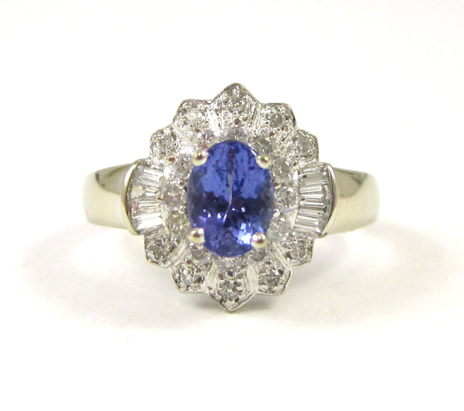 Appraisal: TANZANITE DIAMOND AND FOURTEEN KARAT GOLD RING The white gold