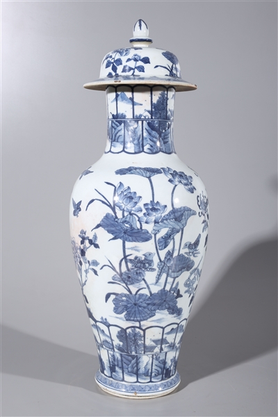 Appraisal: Chinese blue and white porcelain covered vase some wear some