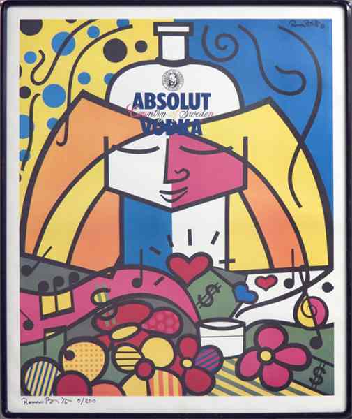 Appraisal: ROMERO BRITTO BRAZILIAN B ABSOLUT VODKA POSTER Signed in black