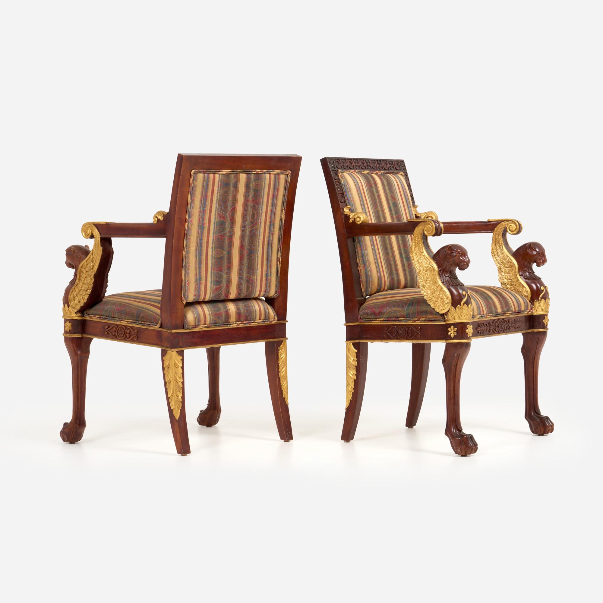 Appraisal: FRENCH EMPIRE STYLE ARMCHAIRS WITH GRIFFINS PAIR A pair of