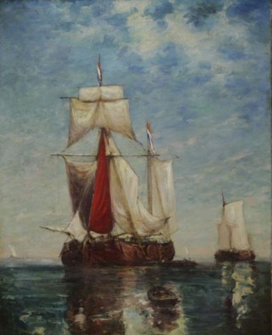 Appraisal: CLAYS Paul Jean Oil on Canvas Sailing Ships Faintly signed