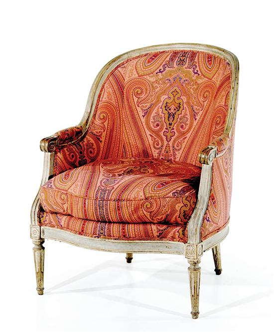 Appraisal: Louis XVI style carved and painted bergere late th early