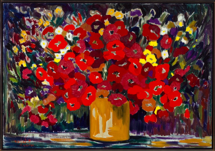 Appraisal: American School Mid- th Century Vibrant Still Life with Poppies