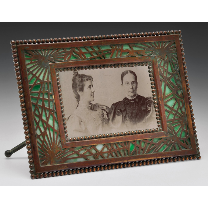 Appraisal: Tiffany Studios frame bronze pine needle design over green and