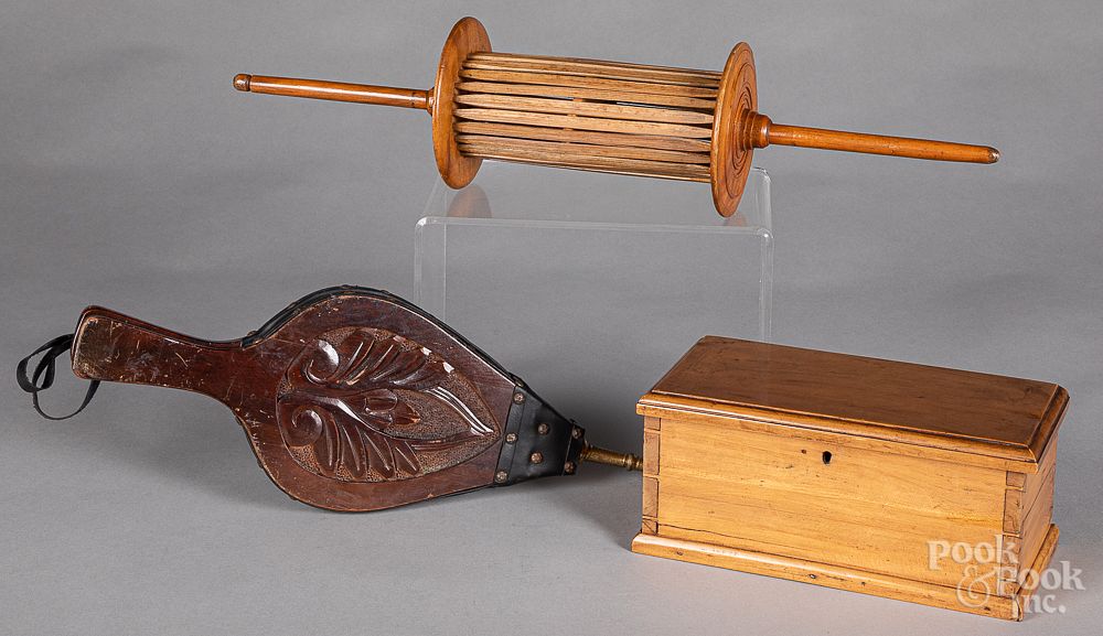 Appraisal: Wooden reel together with a dresser box etc Wooden reel